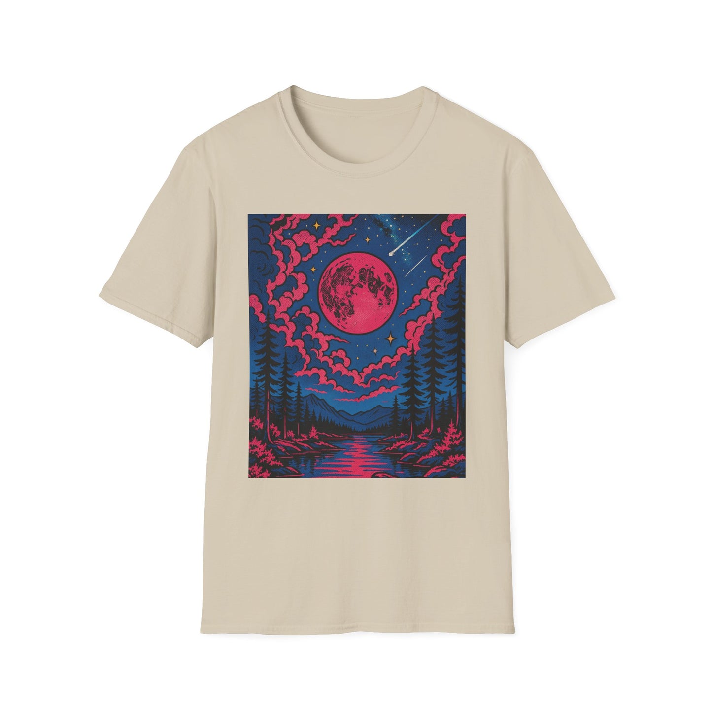 Trippy Red Moon Forest T-Shirt – Surreal Nature Graphic Tee • Psychedelic Night Sky Shirt • Gildan Softstyle® Unisex • Gift for Nature Lovers