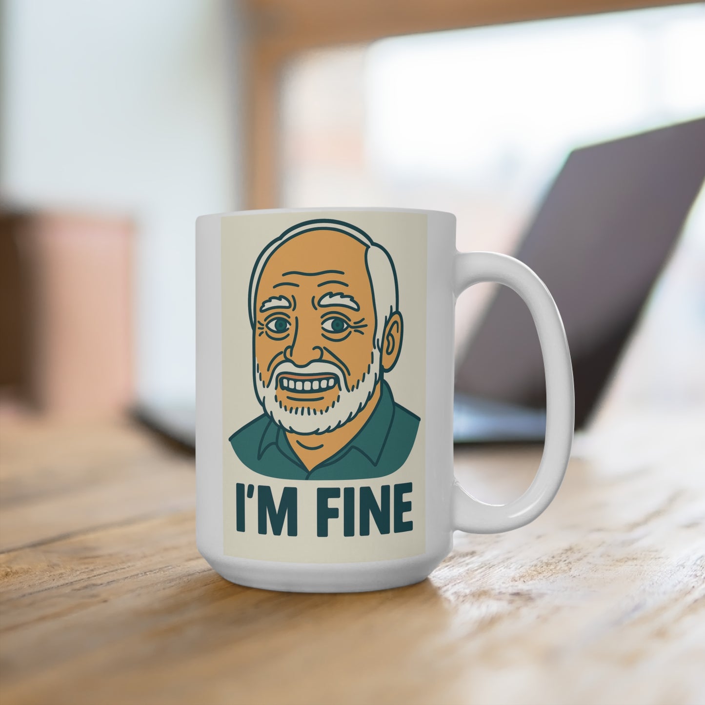 I’m Fine Meme Coffee Mug 15oz Ceramic Cup Funny Gift For Coworkers Sarcastic Humor Drinkware ClancyTees Depressed Smile Office Morning Coffee Cup
