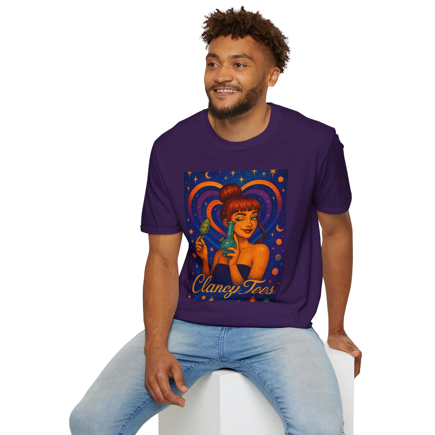 Cosmic Stoner Girl Art T-Shirt, Vintage Style Tee, Fun Summer Shirt, Gift for Art Lovers, Cute Graphic Tee, Unique Casual Wear