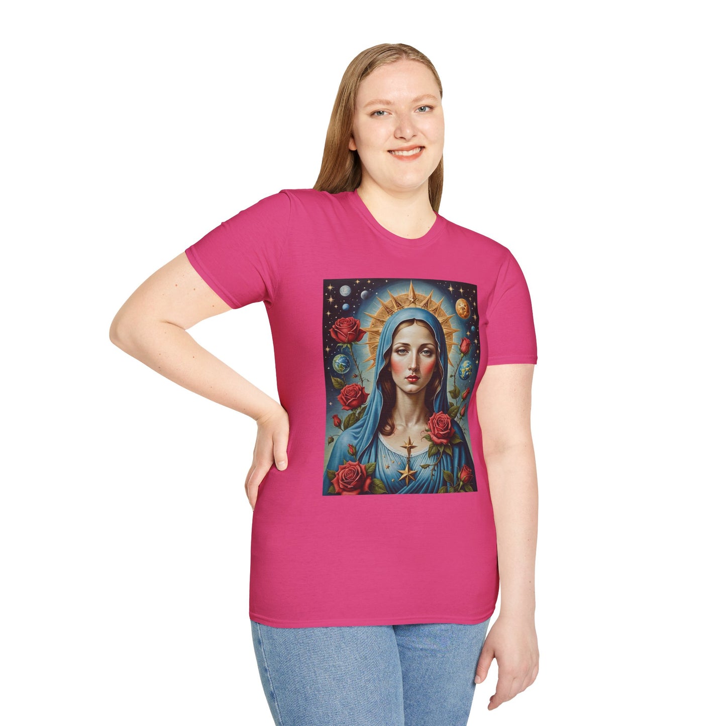 Artistic Virgin Mary T-Shirt, Vintage Graphic Tee, Religious Shirt, Christian Gift, Casual Wear