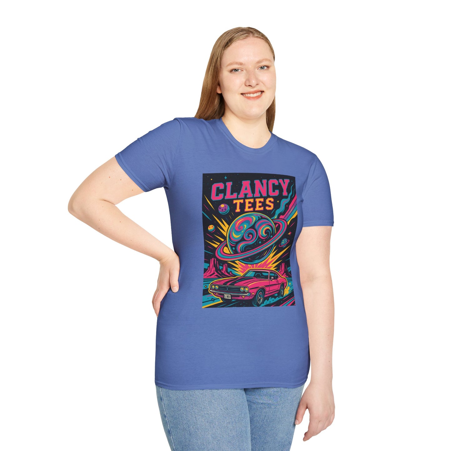 Retro UFO Car Crash Shirt – Clancy Tees Vaporwave Space Tee – Gift for Sci-Fi Fans, Vintage Car Lovers, Alien Believers, and 80s Aesthetic Addicts