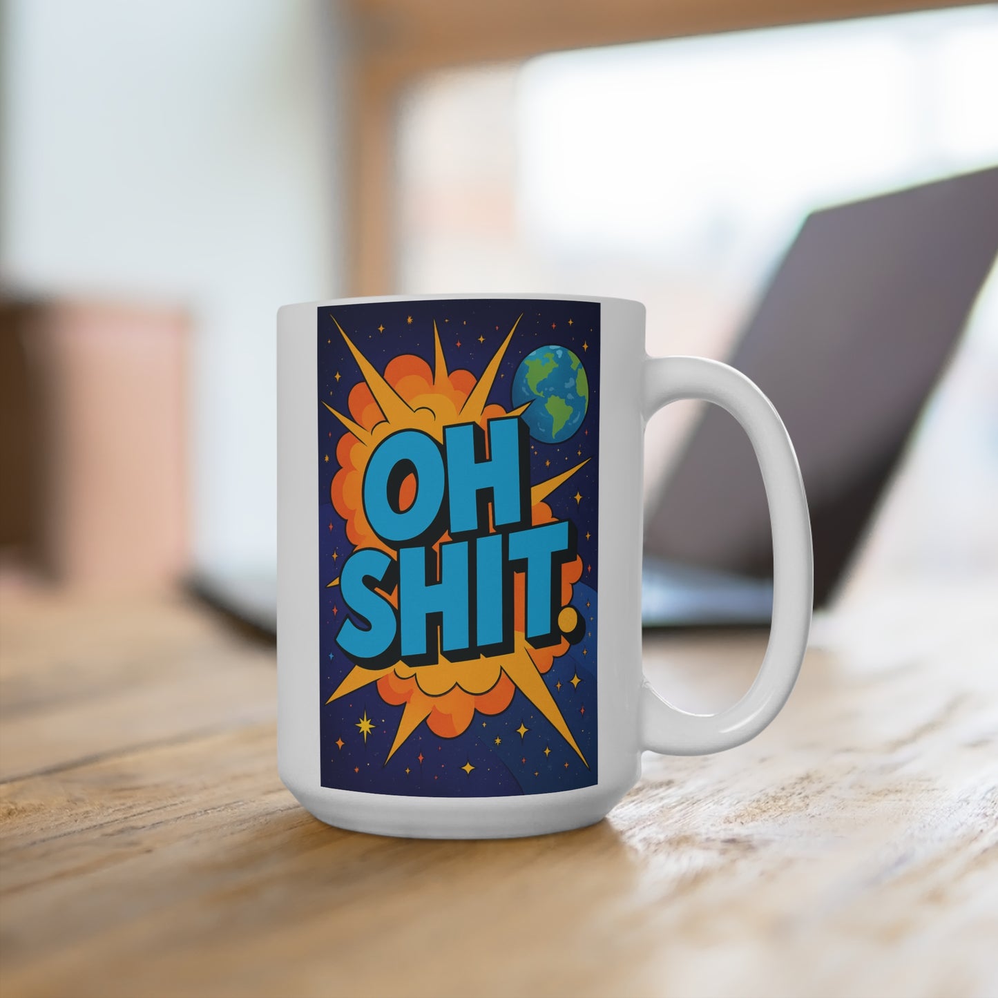 Oh Shit Mug Funny Comic Explosion Artwork Ceramic Coffee Cup Gift for Sarcastic Friends