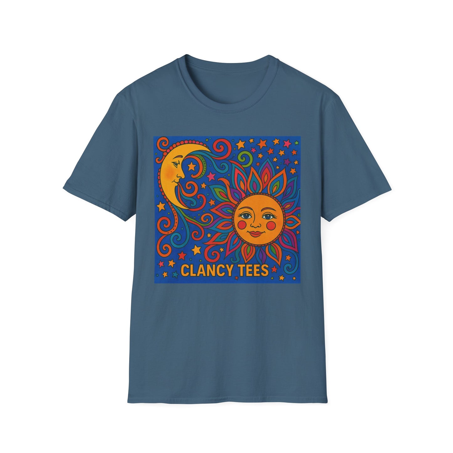 Sun and Moon Vibrant Tee, Unisex Softstyle T-Shirt for Summer Vibes, Boho Fashion, Gift for Her, Festival Wear, Casual Wear