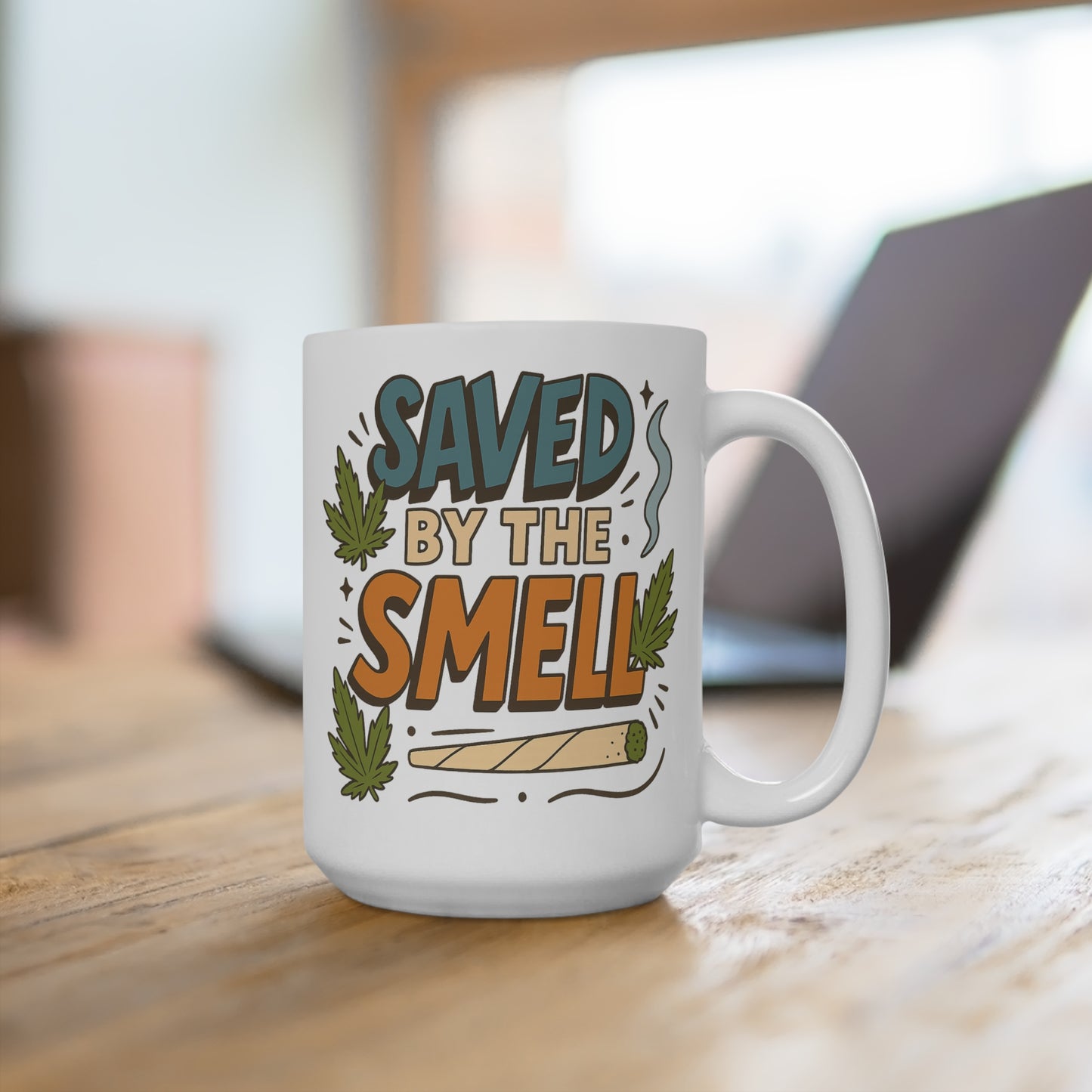 Saved By The Smell Mug Funny Weed Artwork Ceramic Coffee Cup Gift for Stoner Friends