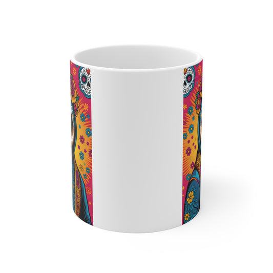 Colorful Sloth Coffee Mug 11oz Ceramic Cup Day Of The Dead Inspired Drinkware Vibrant Sugar Skull Artwork Unique Animal Design For Coffee And Tea