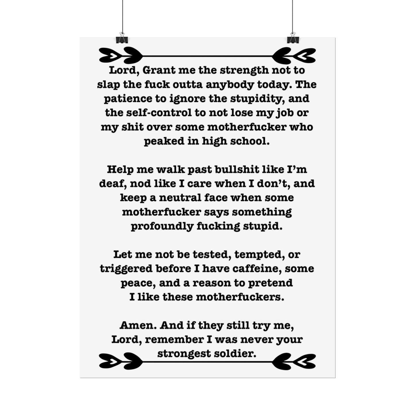 ClancyTees Serenity Prayer Poster Funny Profane Wall Art Office Humor Print Gift for Coworkers