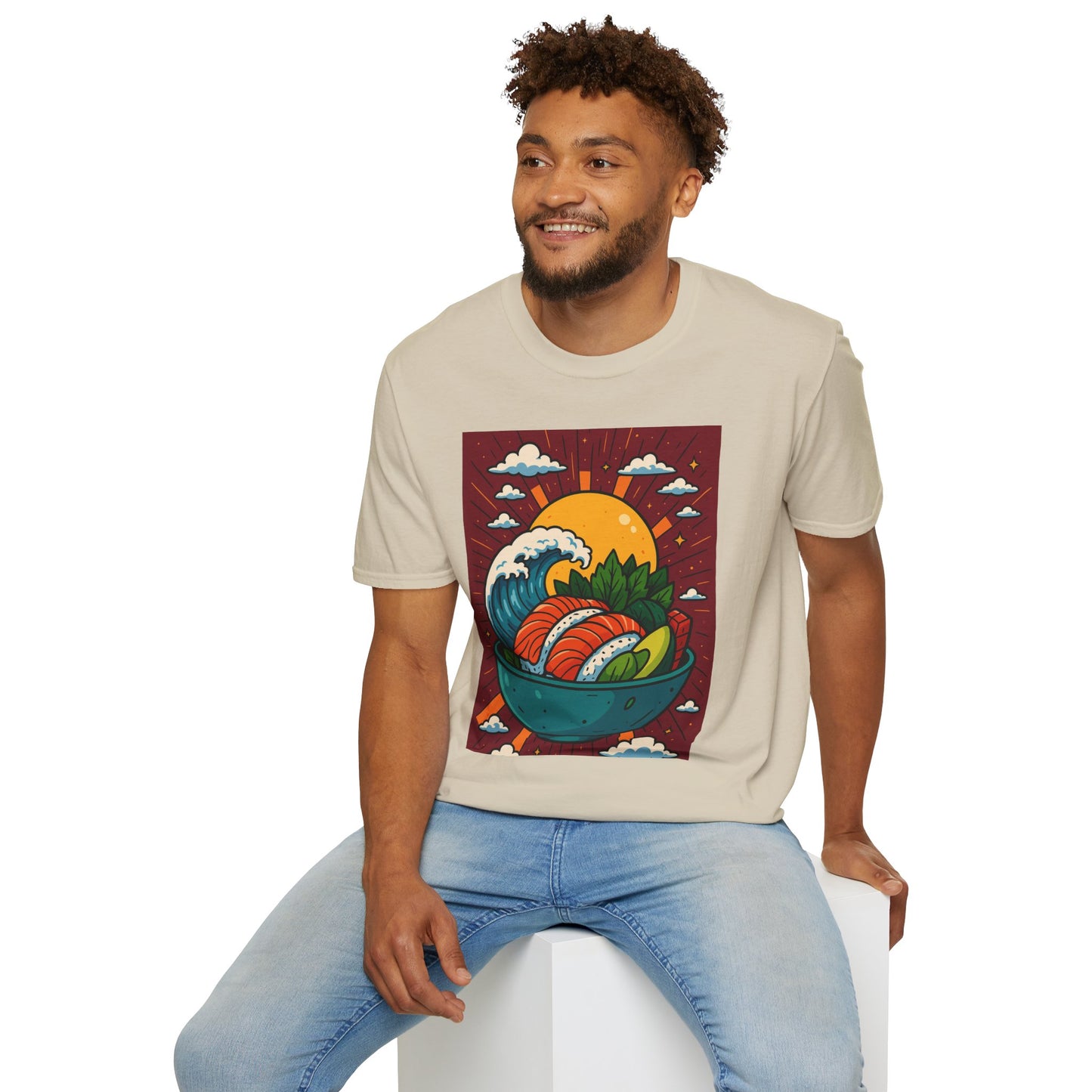 Sushi Wave T-Shirt – Retro Japanese Food Graphic Tee – Cool Sushi Shirt Gift for Foodies, Anime Fans, Ocean Lovers & Japanese Aesthetic Collectors