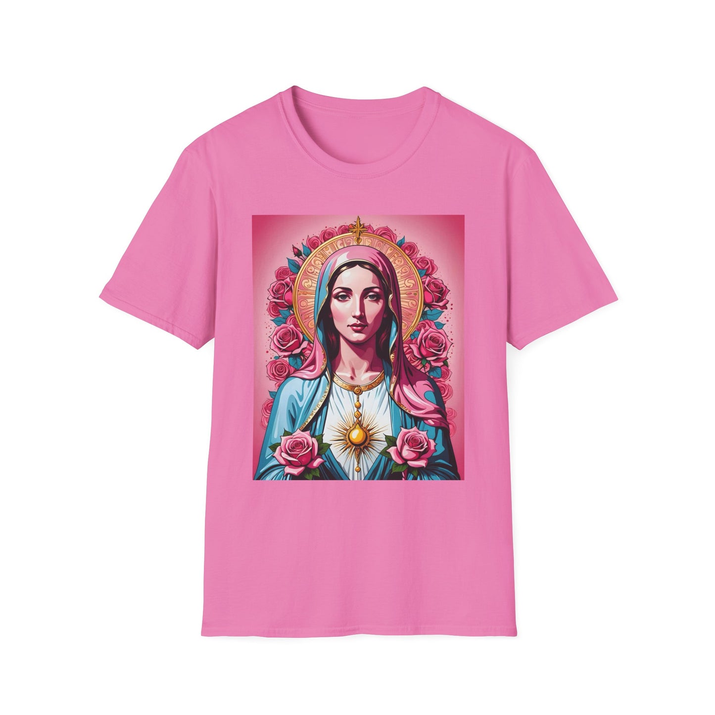 Unisex Softstyle T-Shirt with Sacred Heart Design, Spiritual Apparel, Artistic Gift for Many Occasions, Vintage Aesthetic, Festive Wear