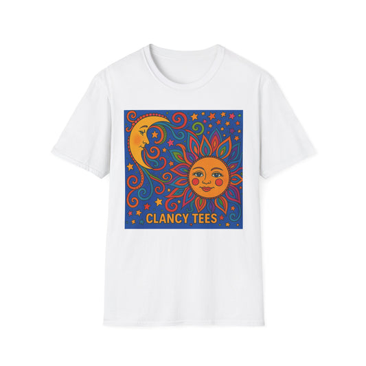 Sun and Moon Vibrant Tee, Unisex Softstyle T-Shirt for Summer Vibes, Boho Fashion, Gift for Her, Festival Wear, Casual Wear