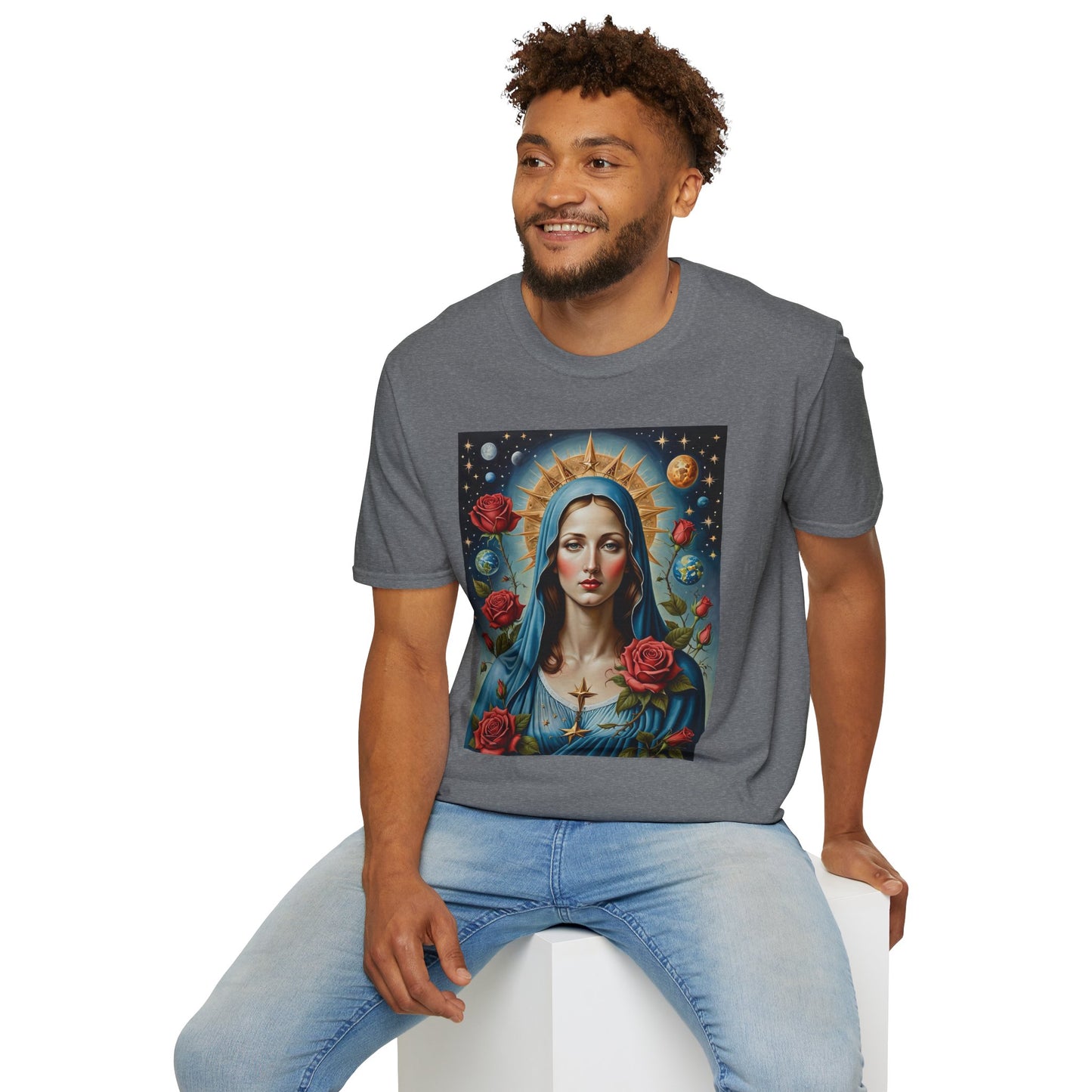 Artistic Virgin Mary T-Shirt, Vintage Graphic Tee, Religious Shirt, Christian Gift, Casual Wear