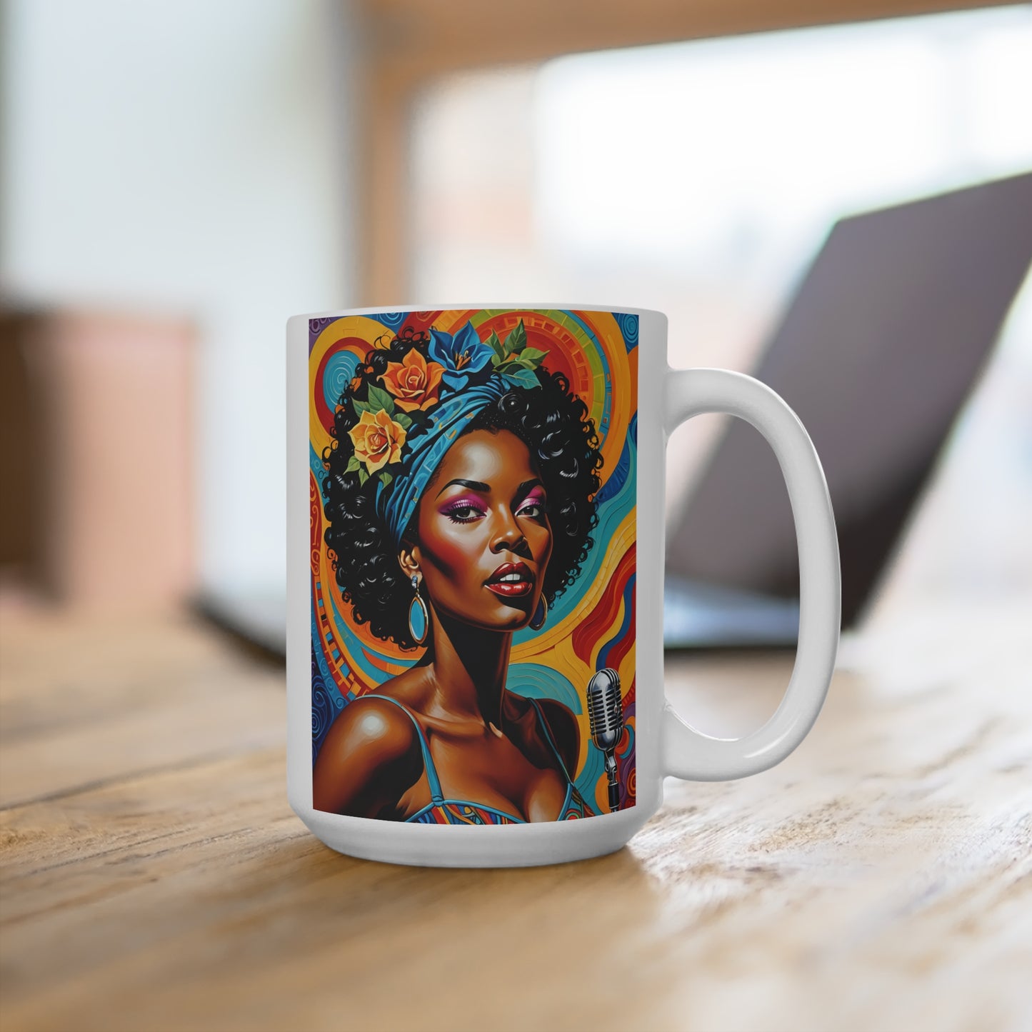Afrofuturist Jazz Singer Mug Bold Soulful Artwork Coffee Cup Vibrant Music Inspired Drinkware Gift for Singers Gift for Music Lovers Gift for Artists