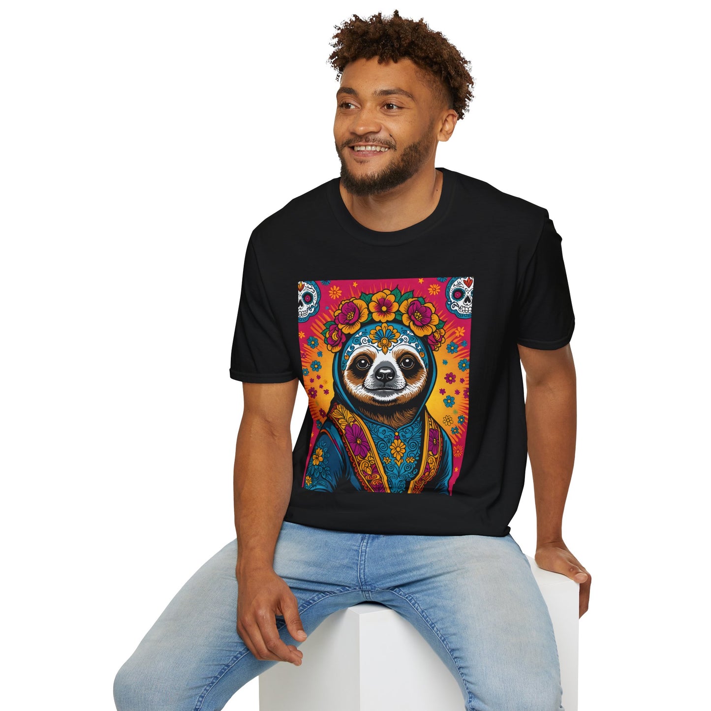 Boho Sloth T Shirt Trippy Animal Graphic Tee Colorful Festival Top Gift for Sloth Lovers