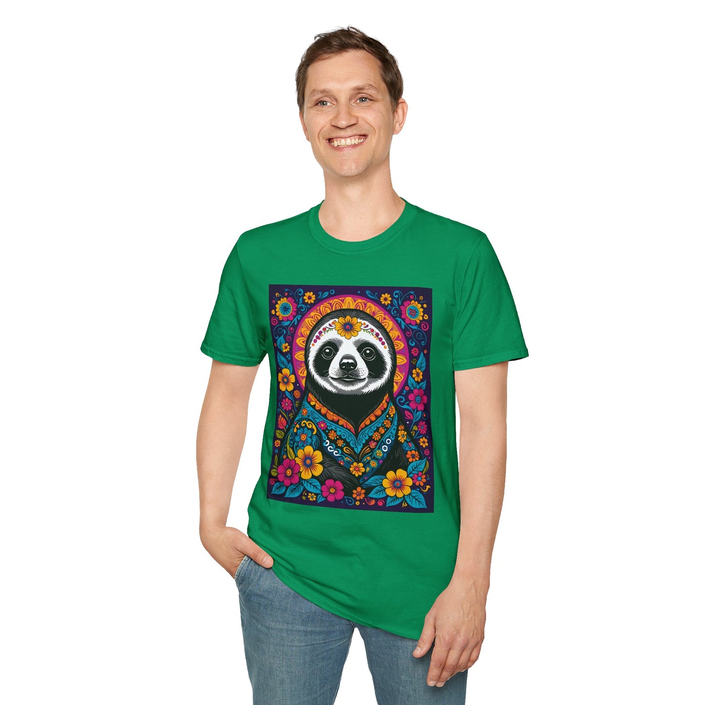 Psychedelic Sloth T Shirt Boho Animal Graphic Tee Trippy Festival Top Gift for Sloth Lovers