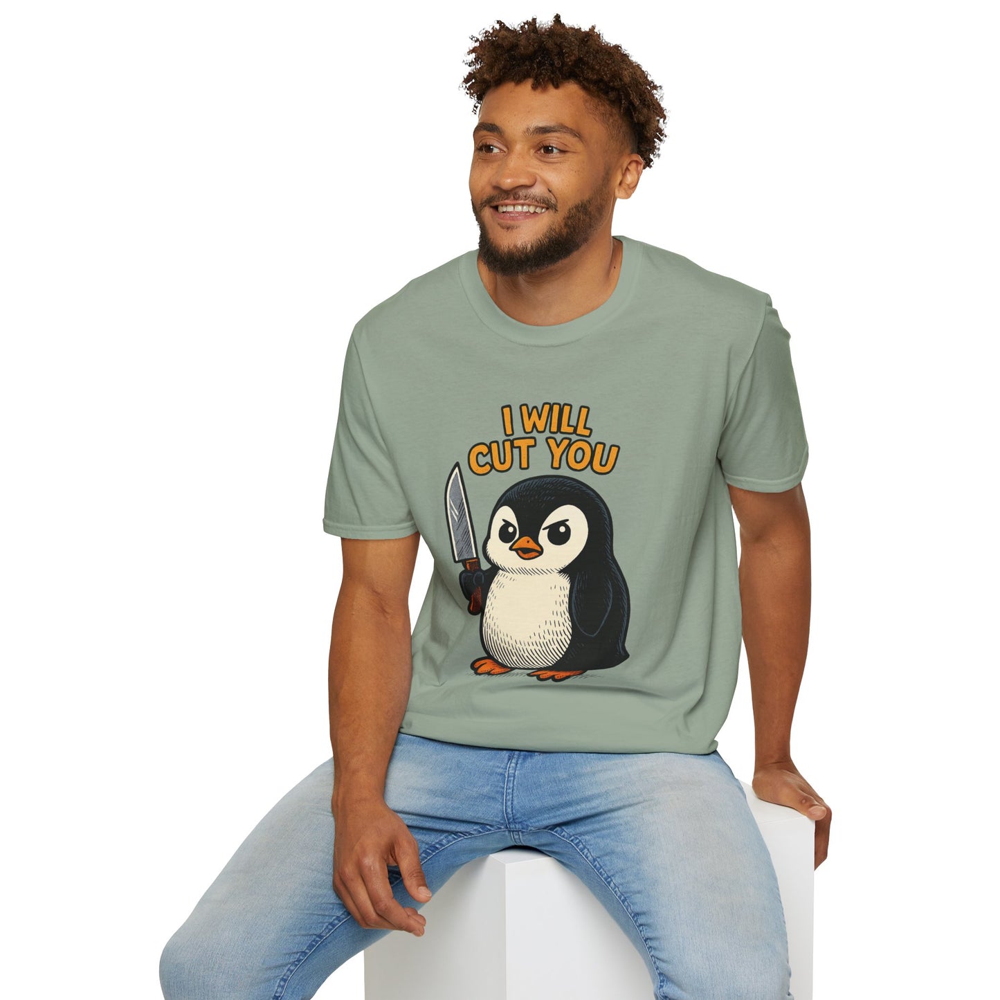 Angry Penguin Knife Shirt – Funny Animal Graphic Tee, Sarcastic Gift for Introverts, Cute but Deadly Humor Shirt