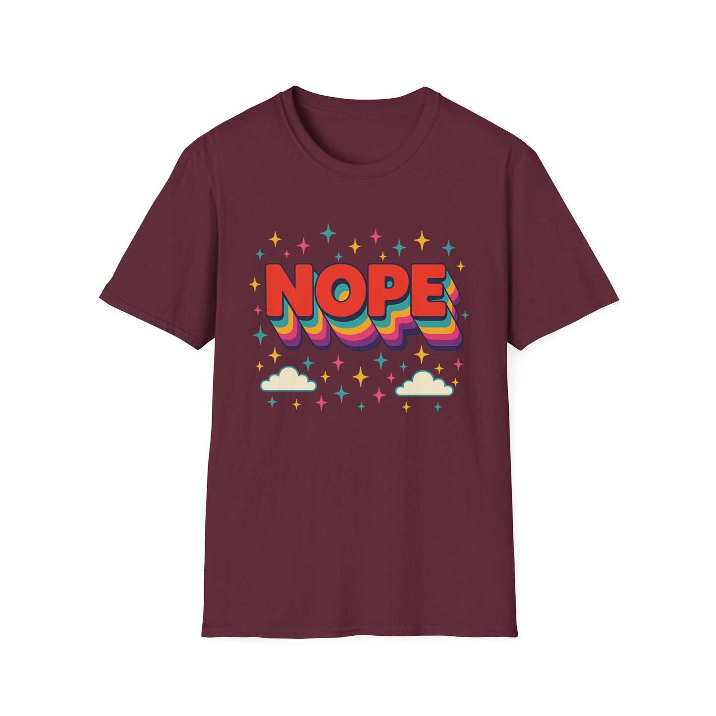 Nope Rainbow Cloud T-Shirt Funny Antisocial Humor Gift for Introverts Softstyle Unisex Tee
