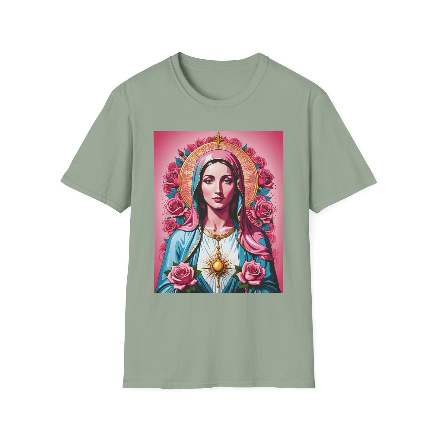 Unisex Softstyle T-Shirt with Sacred Heart Design, Spiritual Apparel, Artistic Gift for Many Occasions, Vintage Aesthetic, Festive Wear