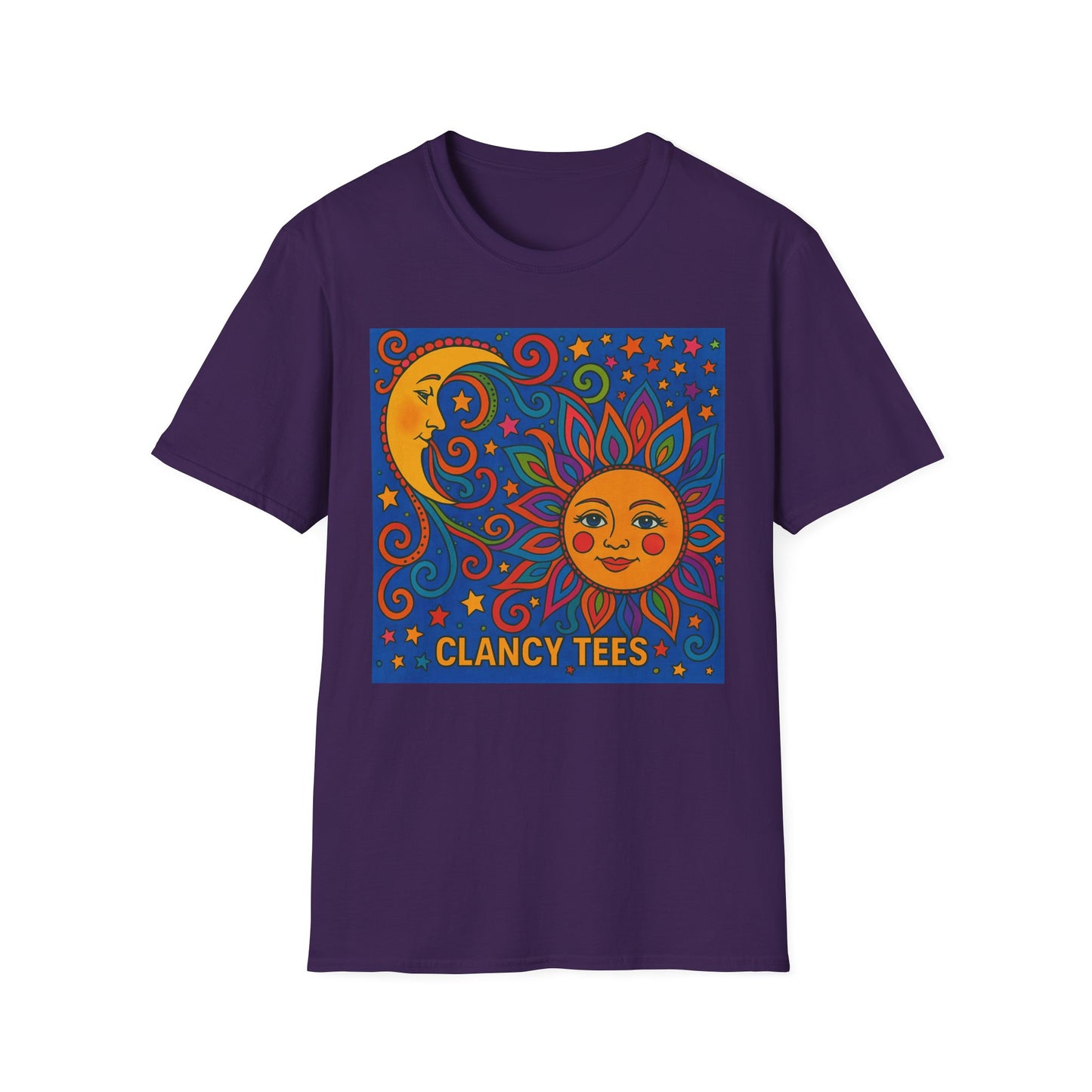 Sun and Moon Vibrant Tee, Unisex Softstyle T-Shirt for Summer Vibes, Boho Fashion, Gift for Her, Festival Wear, Casual Wear