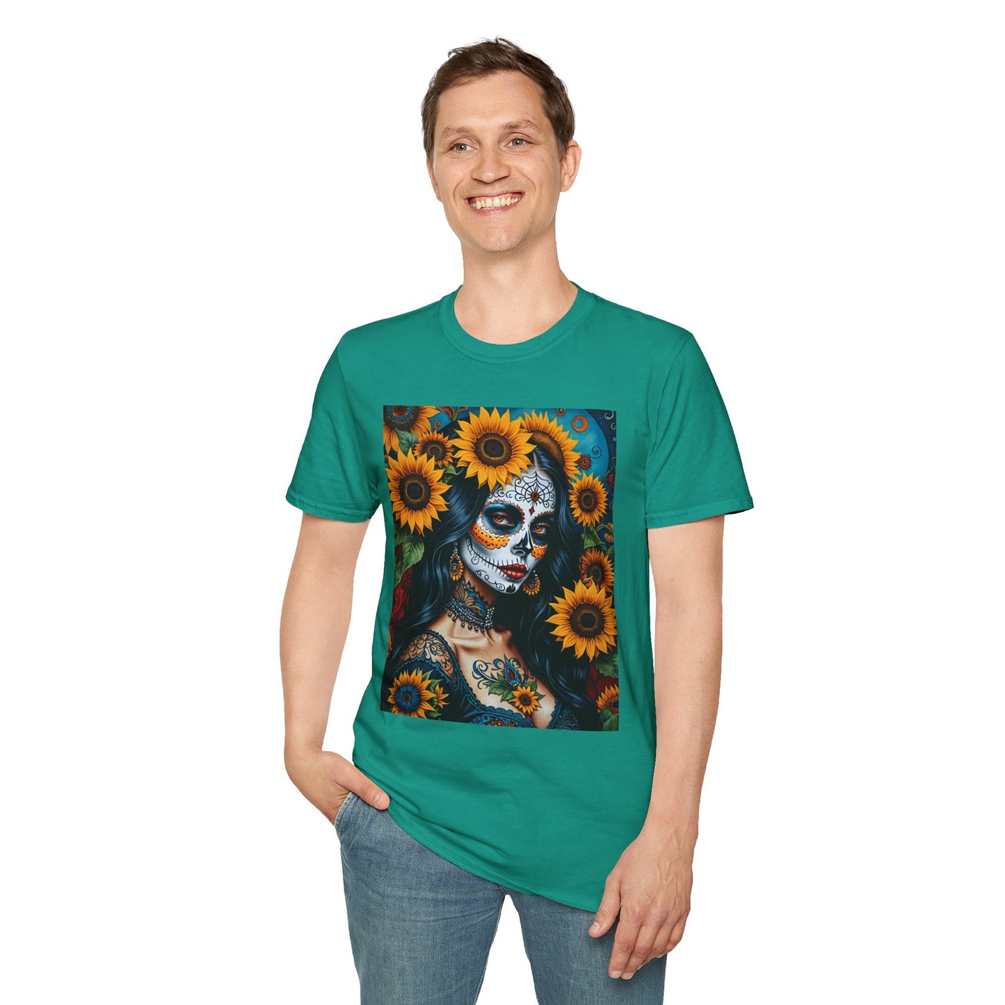 Day of the Dead Floral T-Shirt, Sugar Skull Tee, Unisex Halloween Shirt, Floral Art T-Shirt, Casual Everyday Wear