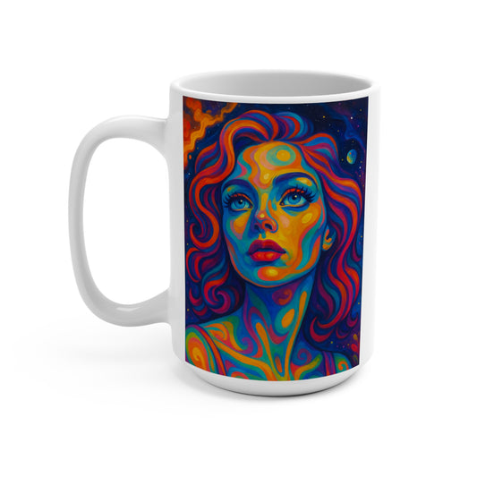 Psychedelic Woman Mug Trippy Coffee Cup Colorful Cosmic Art Gift For Dreamers