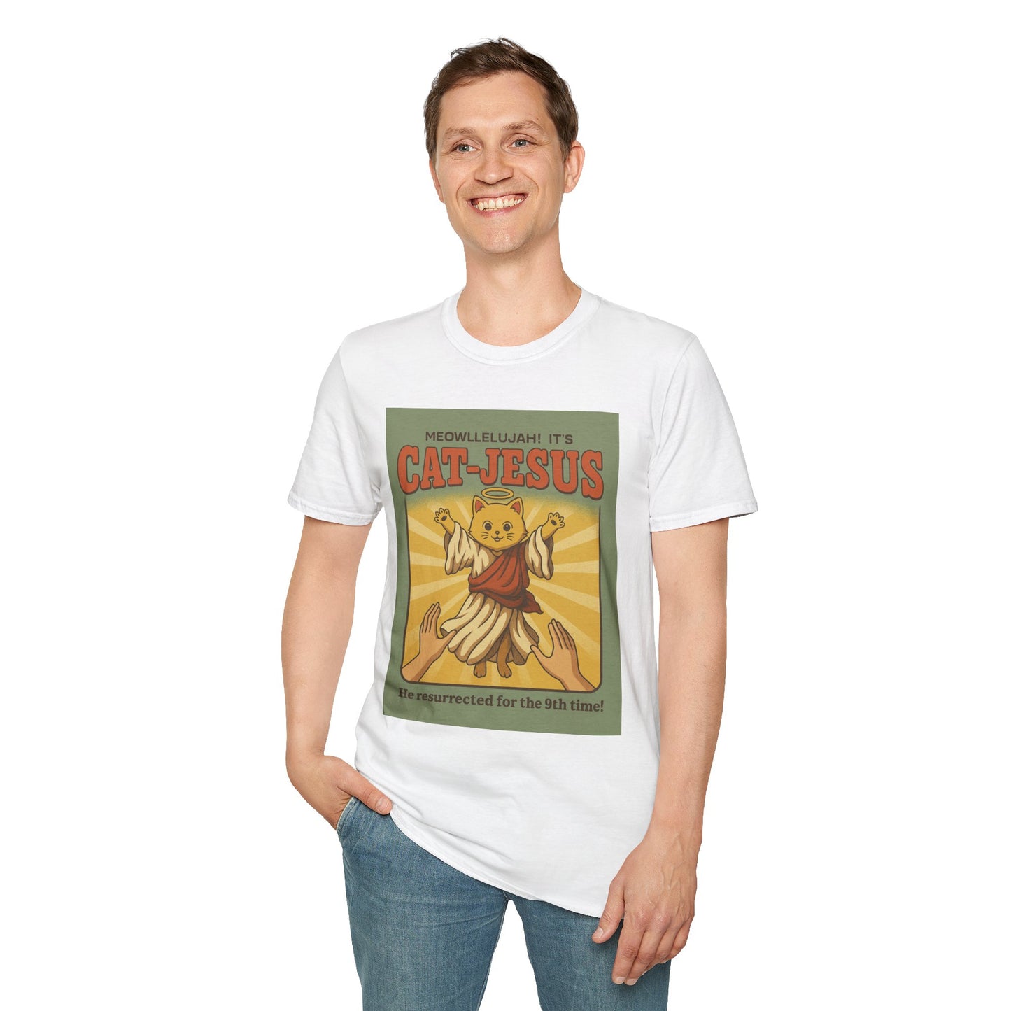 Cat Jesus Funny Resurrected Cat Shirt Meow Hallelujah Tee for Cat Lovers Faith and Felines Fans of Holy Humor and Nine Lives Resurrection Gags