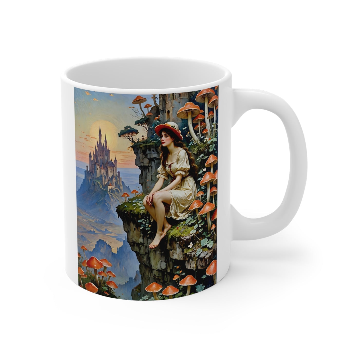 Fantasy Castle Coffee Mug 11oz Ceramic Cup Fairy Tale Drinkware Whimsical Artwork Enchanted Mushroom Forest Design For Morning Coffee And Hot Tea