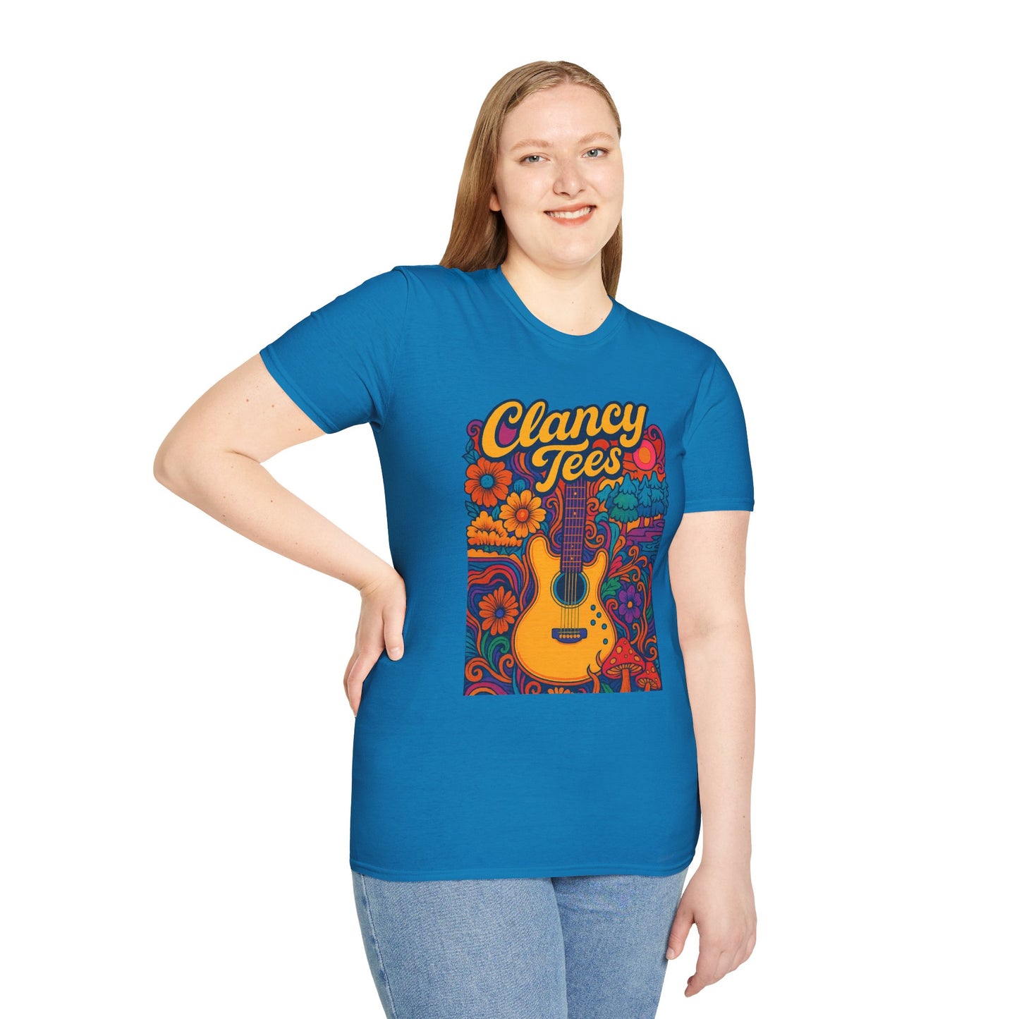 Retro Guitar Graphic T-Shirt for Music Lovers, Vintage Style Tee, Unisex Design, Ideal for Festivals and Gifts, Clancy Tees