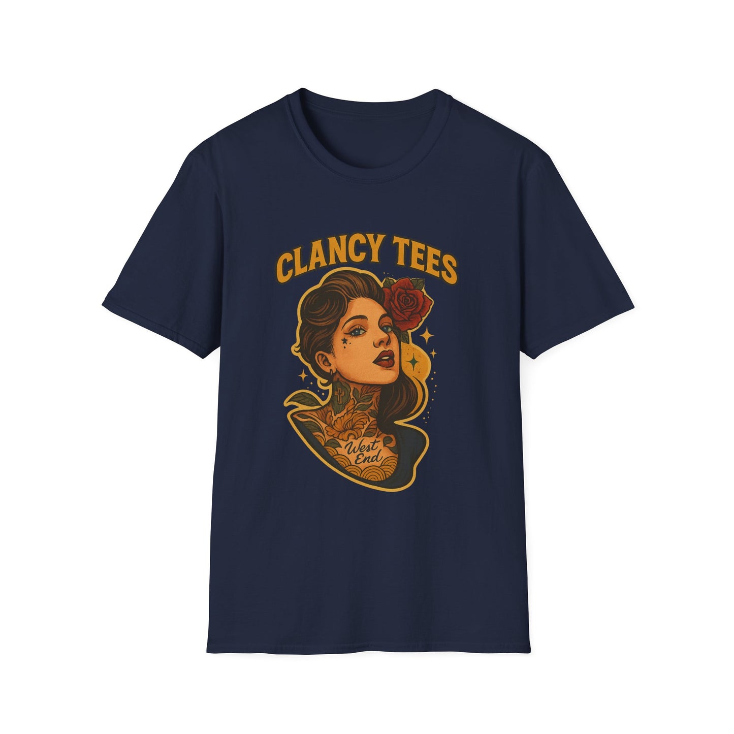 Vintage Tattoo-Inspired Unisex Softstyle T-Shirt, Unique Graphic Tee, Casual Statement Shirt, Perfect Gift for Friends & Festivals