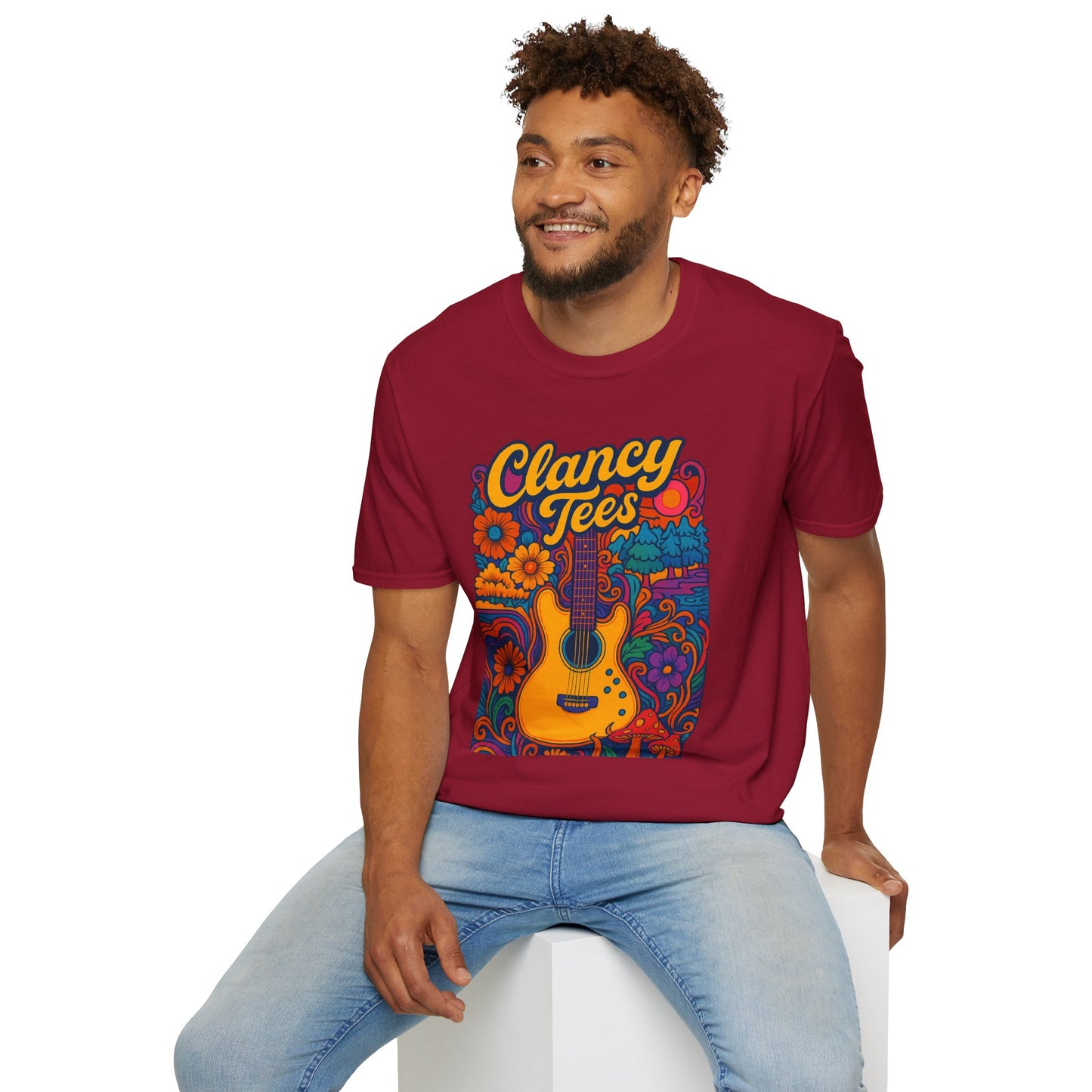 Retro Guitar Graphic T-Shirt for Music Lovers, Vintage Style Tee, Unisex Design, Ideal for Festivals and Gifts, Clancy Tees