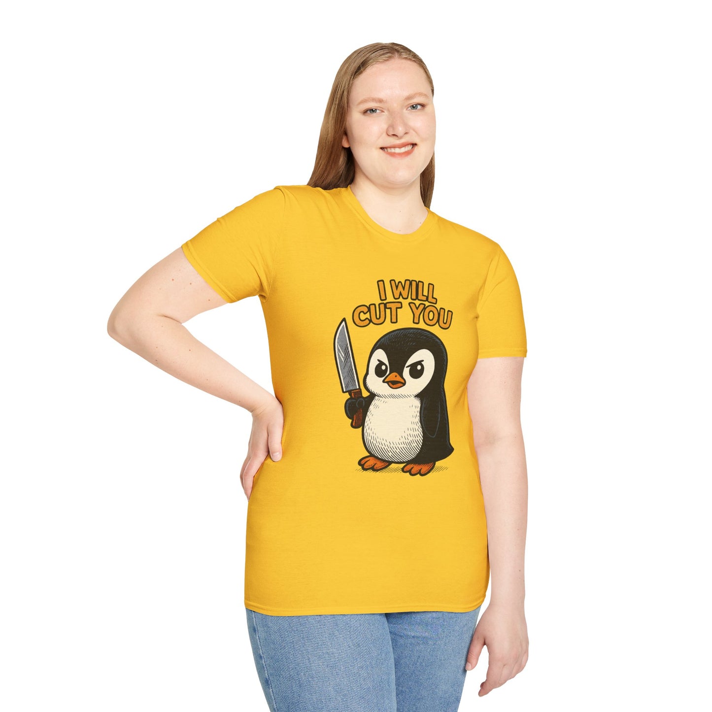 Angry Penguin Knife Shirt – Funny Animal Graphic Tee, Sarcastic Gift for Introverts, Cute but Deadly Humor Shirt