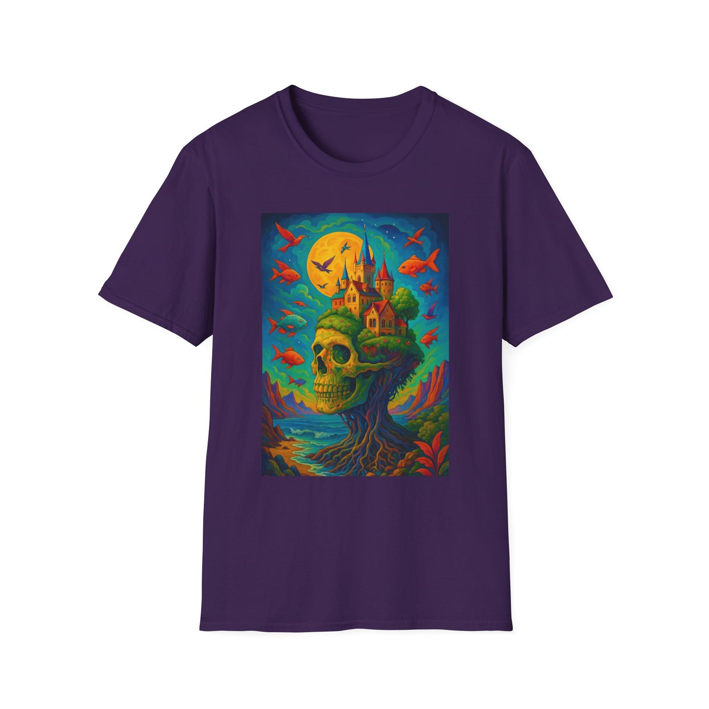 Psychedelic Skull Castle T-Shirt Surreal Fantasy Art Tee | Trippy Gothic Aesthetic Shirt | Gift for Weirdos and Dreamers | Dark Art Forest Top