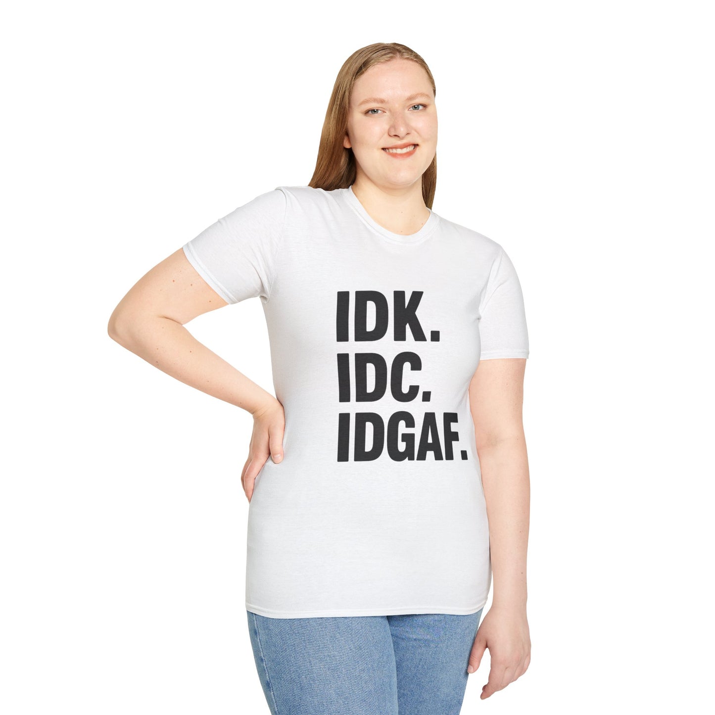 IDK IDC IDGAF Shirt – Funny Acronym T-Shirt with Sarcastic Attitude – Bold Minimalist Graphic Tee for Emotionally Done People