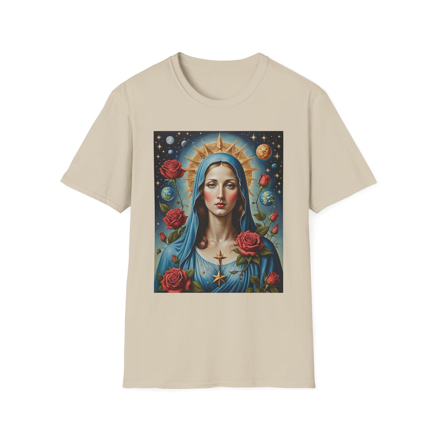 Artistic Virgin Mary T-Shirt, Vintage Graphic Tee, Religious Shirt, Christian Gift, Casual Wear