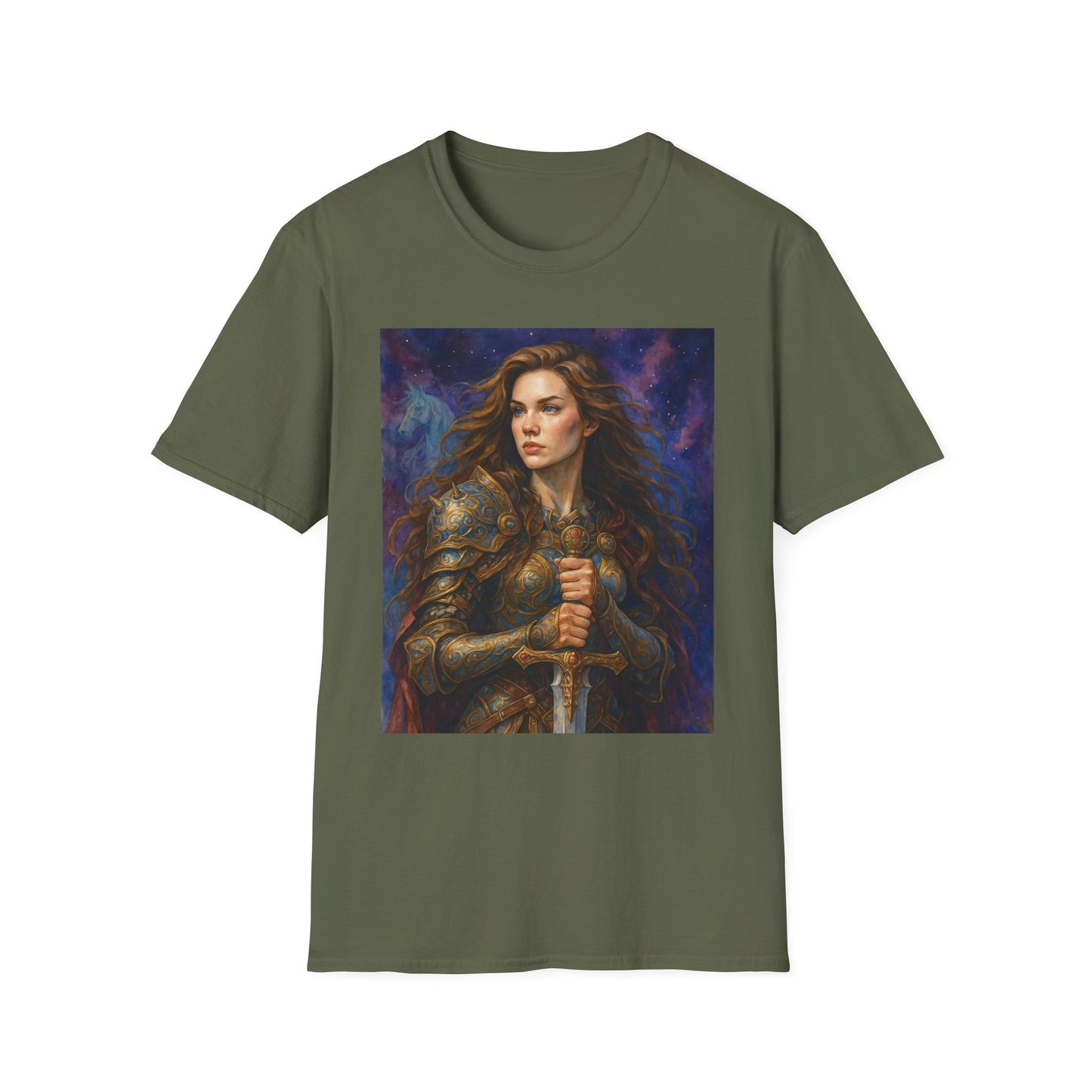 Warrior Woman T Shirt Fantasy Knight Art Medieval Armor Female Hero Tee Gift for Fantasy Lovers Sword Wielder Shirt Bold Aesthetic Battlecore Clothing