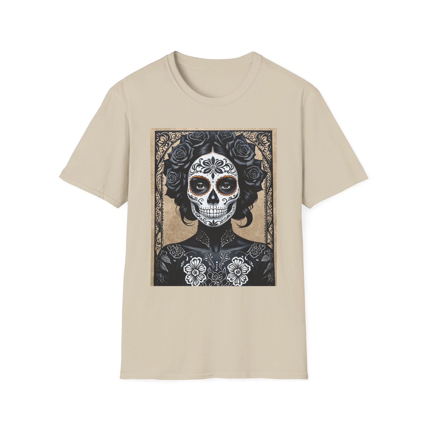 Black Floral Skull Tattoo Shirt – Gothic Día de los Muertos Tee – Gift for Skull Collectors, Tattoo Fans, and Alt Aesthetic Enthusiasts