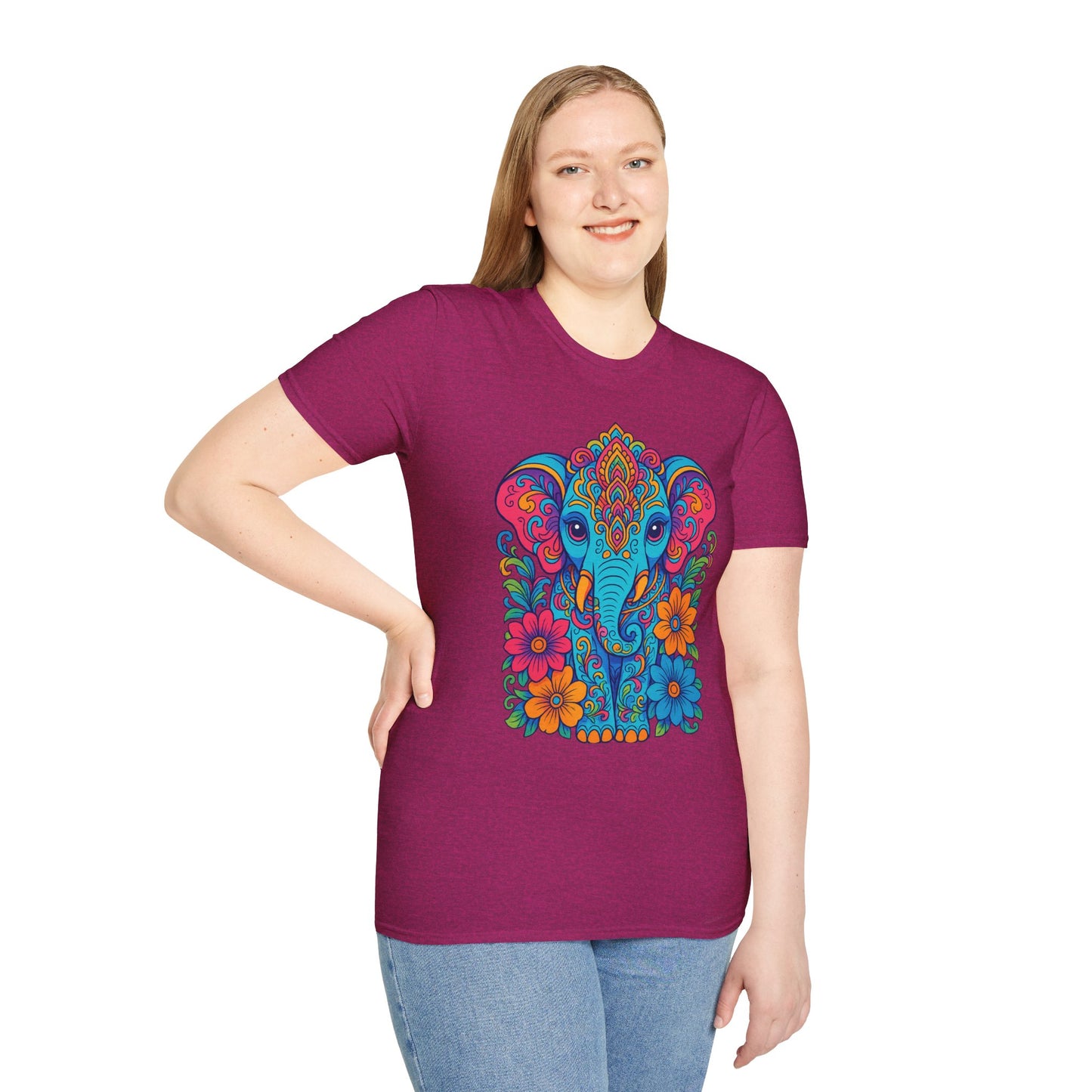 Colorful Elephant Shirt Trippy Boho Floral Art Tee Gift for Yoga Lovers Psychedelic Animal Fans and Free Spirits Who Rock Vibrant Festival Style