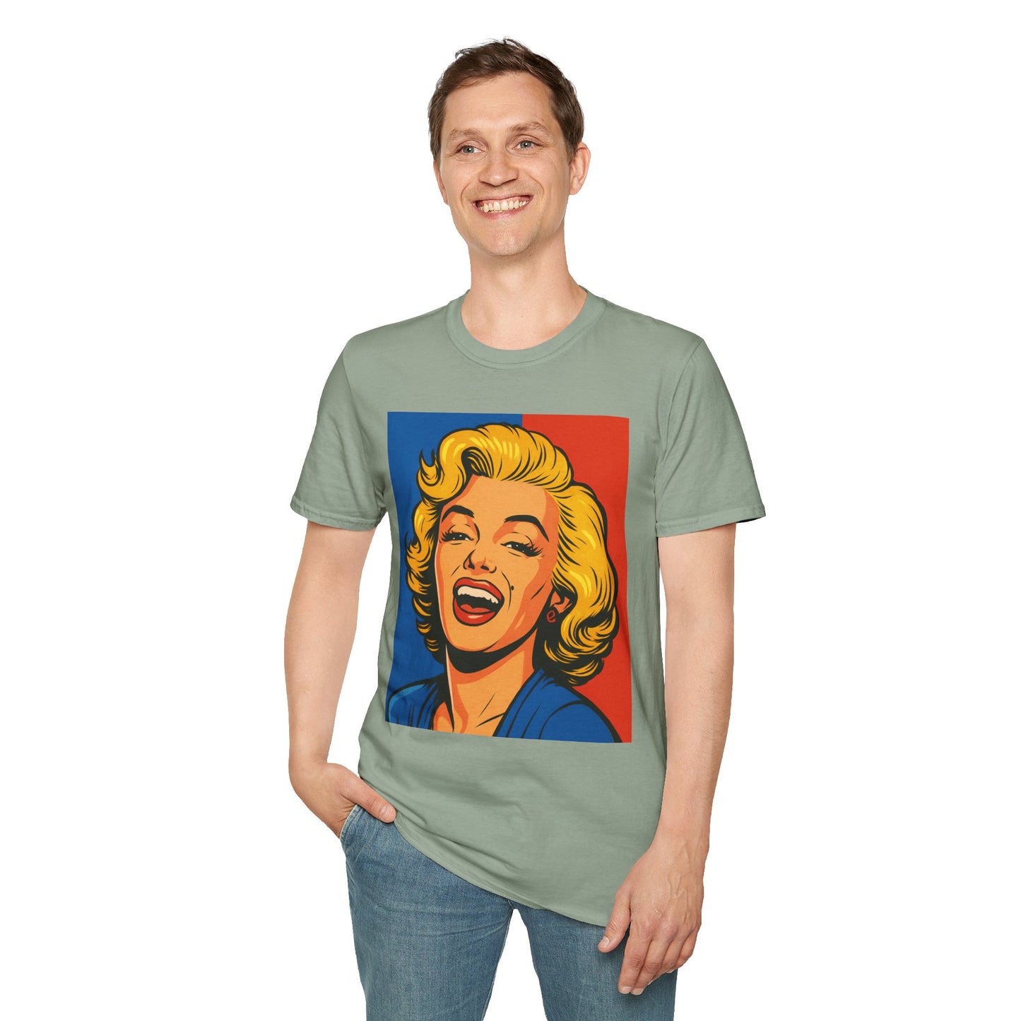 Retro Blonde Bombshell T-Shirt – Pop Art Style Graphic Tee – Gift for Classic Movie Fans, Vintage Aesthetic Lovers, and Bold Fashion Enthusiasts