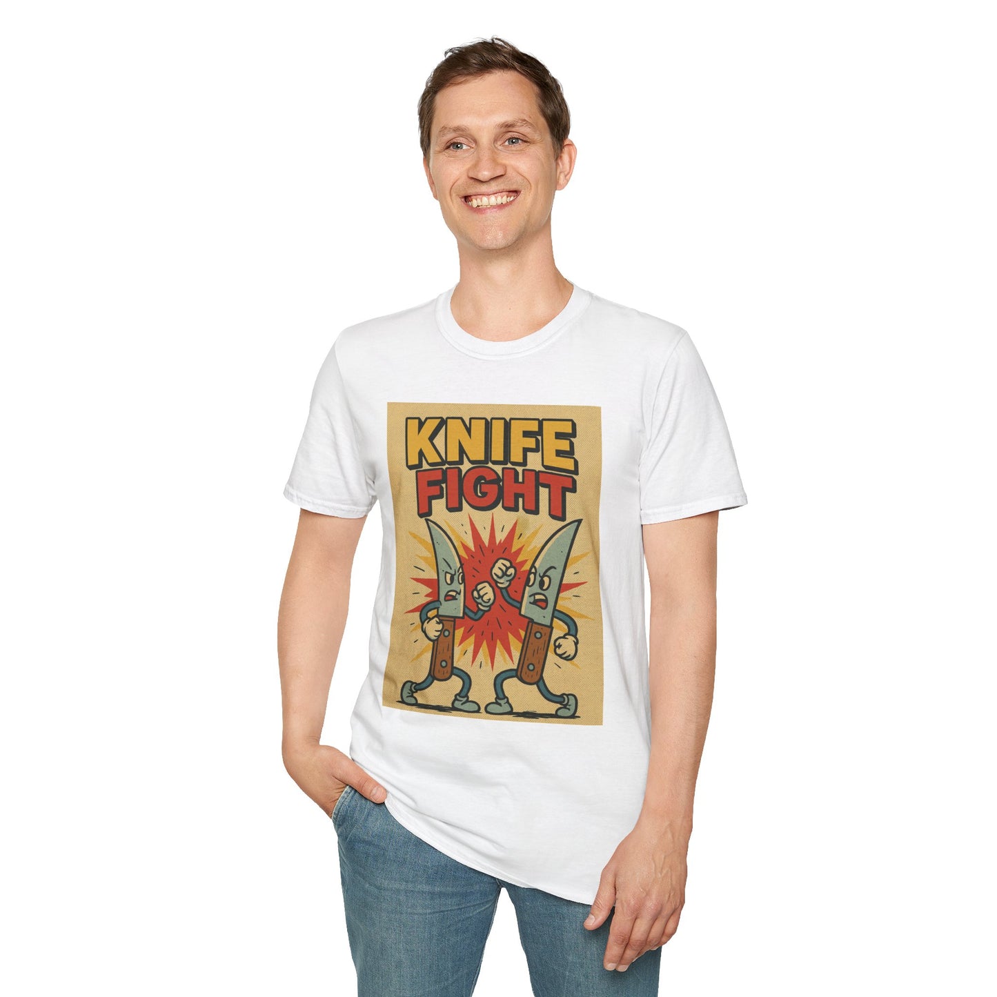 Retro Knife Fight Graphic T-Shirt, Funny Tee, Casual Unisex Clothing, Gift for Him or Her, Unique Humor Shirt