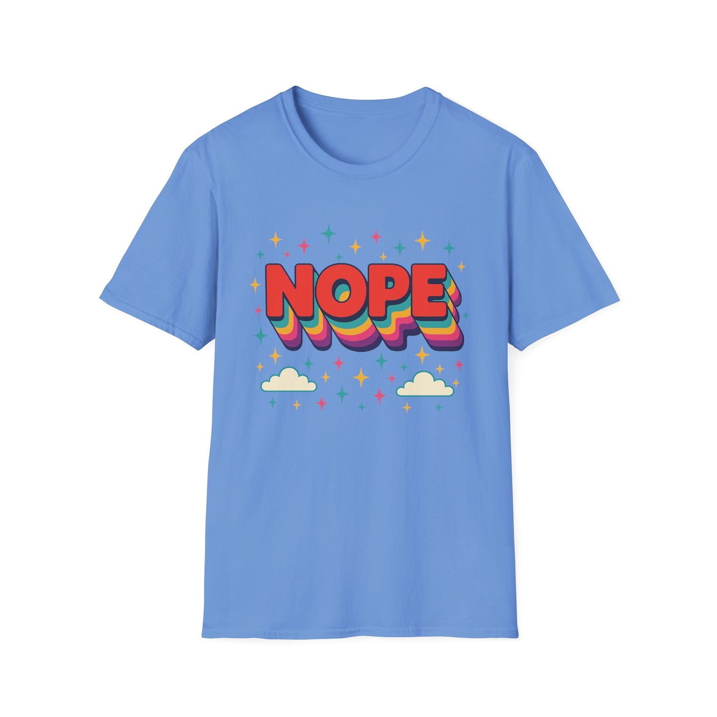 Nope Rainbow Cloud T-Shirt Funny Antisocial Humor Gift for Introverts Softstyle Unisex Tee