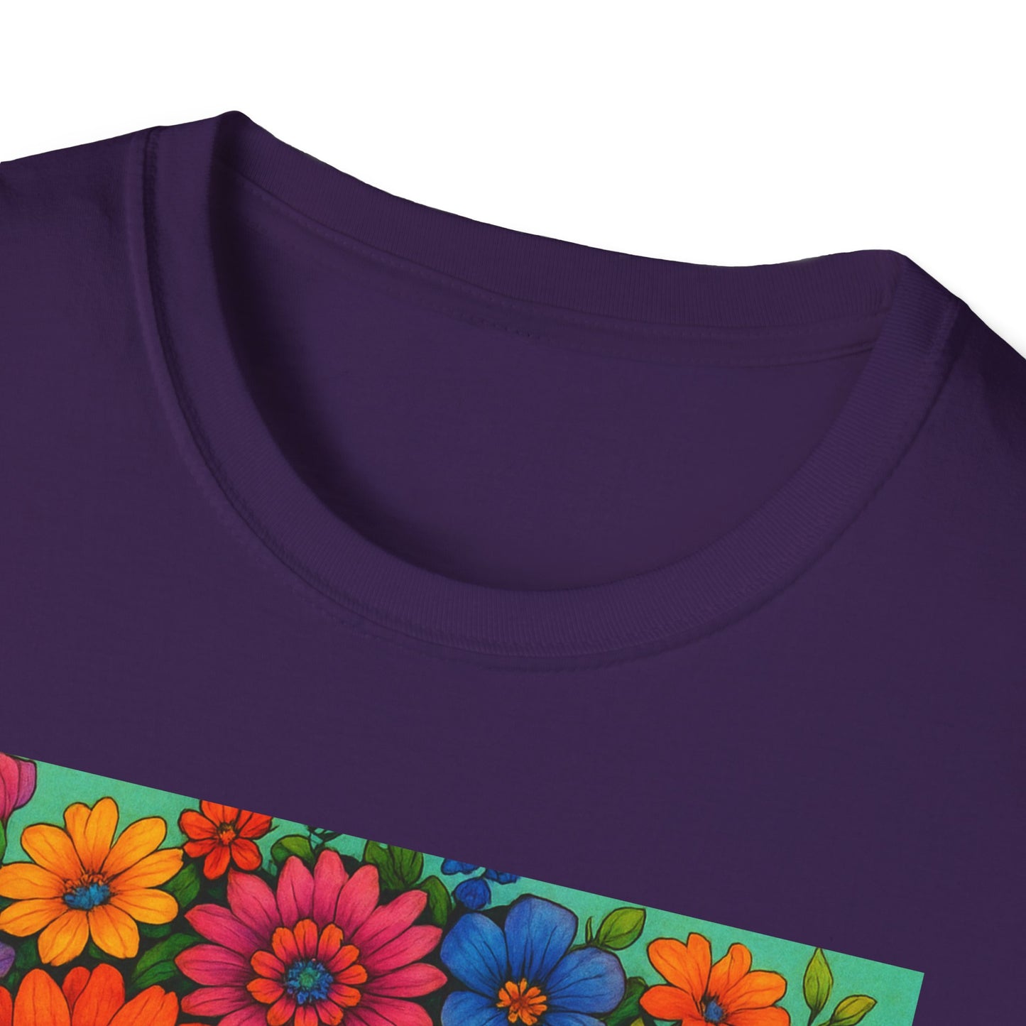 Flower Crown Woman T-Shirt – Afro Boho Floral Portrait Tee – Vibrant Art Shirt Gift for Nature Lovers, Hippies, Artists, and Bold Aesthetic Queens