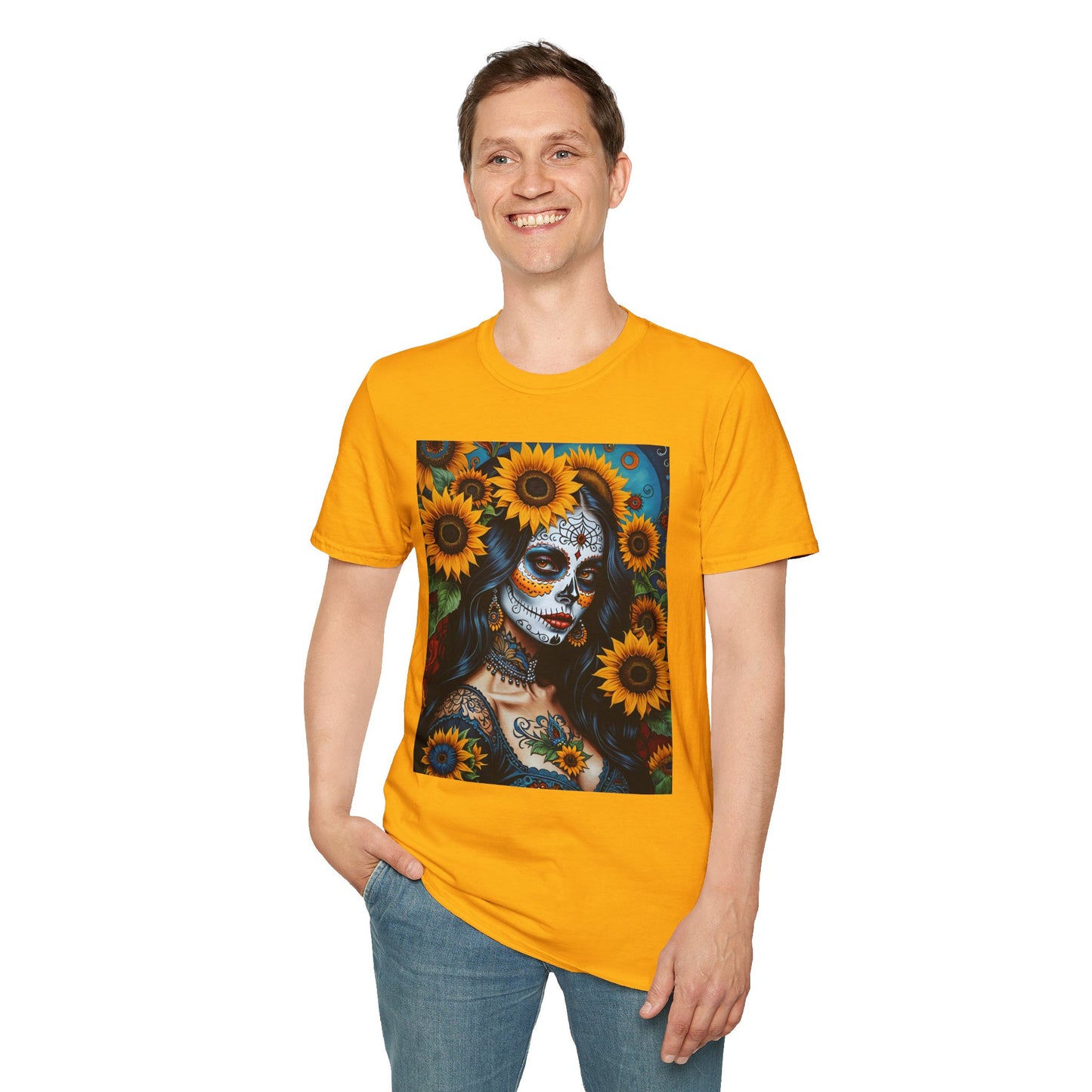 Day of the Dead Floral T-Shirt, Sugar Skull Tee, Unisex Halloween Shirt, Floral Art T-Shirt, Casual Everyday Wear