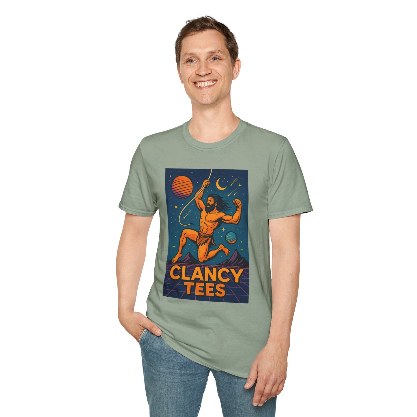 Retro Space Graphic Unisex Softstyle T-Shirt, Fun Casual Wear, Gift for Space Lovers, Cute Vintage Tee, Everyday Comfort Shirt
