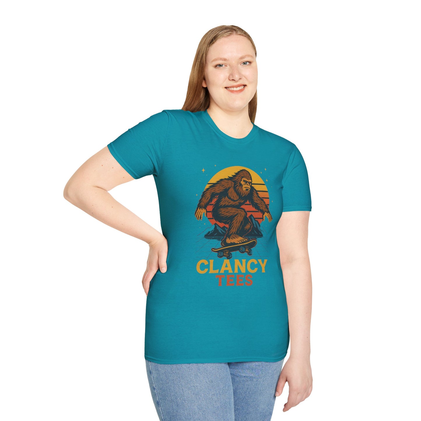 Bigfoot Skateboard Unisex T-Shirt, Retro Graphic Tee, Funny Gift for Skaters, Adventure Lovers, Summer Apparel, Men's and Women's Fashion