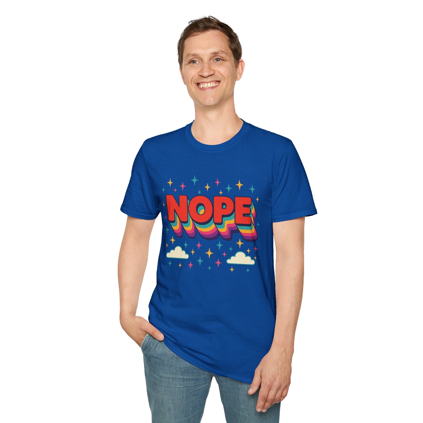 Nope Rainbow Cloud T-Shirt Funny Antisocial Humor Gift for Introverts Softstyle Unisex Tee