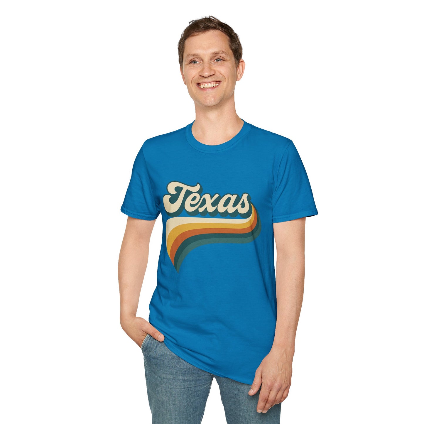 Retro Texas Shirt – Vintage Style Texas Wave Tee • Gildan Softstyle® Unisex Comfort • Gift for Texans • Groovy Southern State Pride Shirt