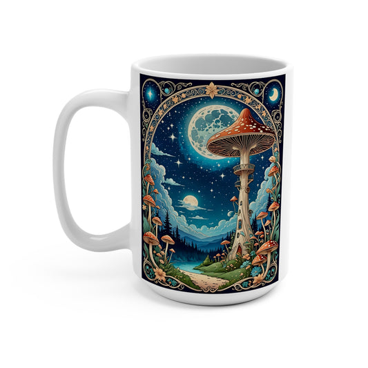 Psychedelic Mushroom Mug Trippy Fantasy Artwork Ceramic Coffee Cup Gift for Nature Lovers