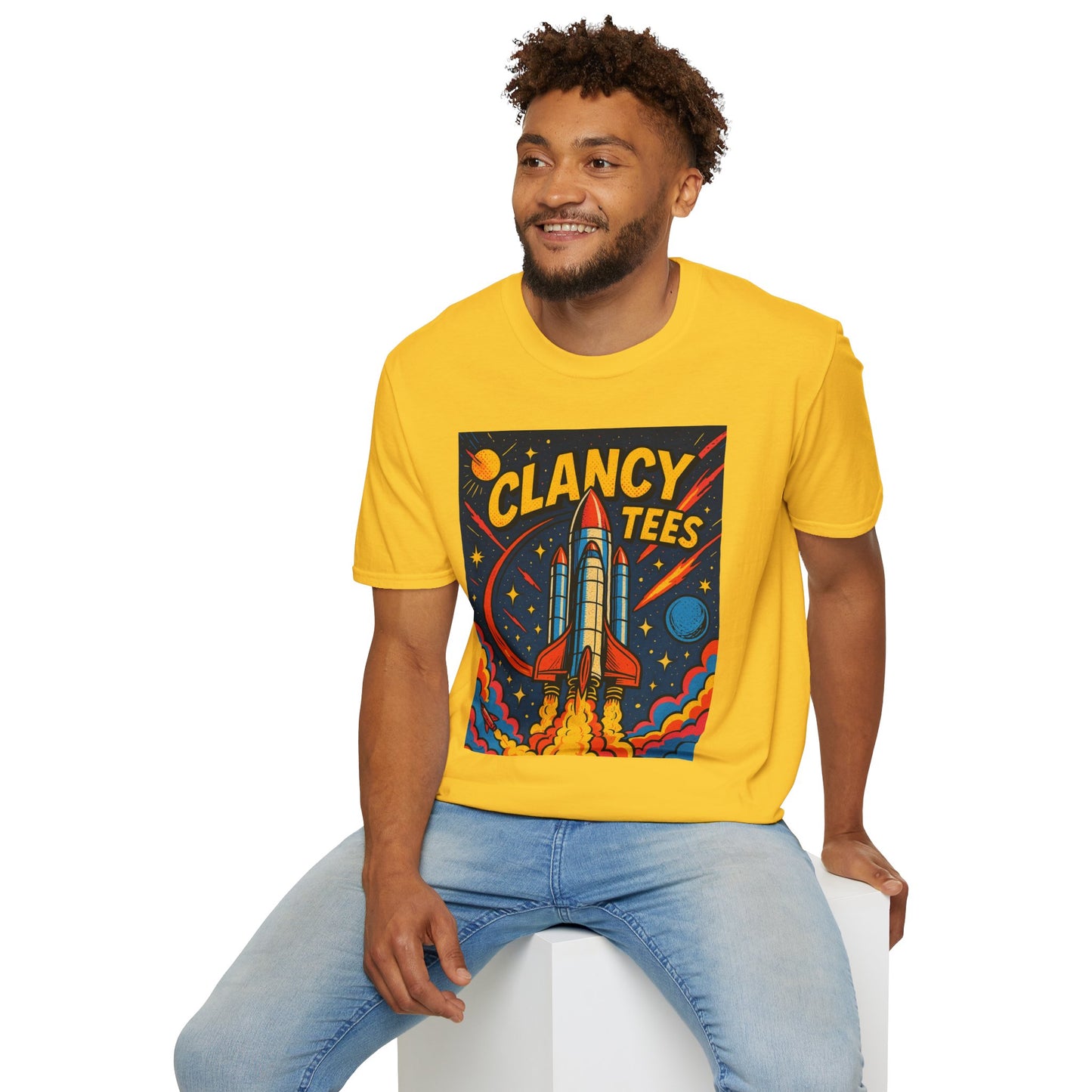 Retro Rocket Ship Shirt Outer Space Graphic Tee | Psychedelic Galaxy Print Top | Gift for Space Nerds and Dreamers | Astronaut Aesthetic Tee