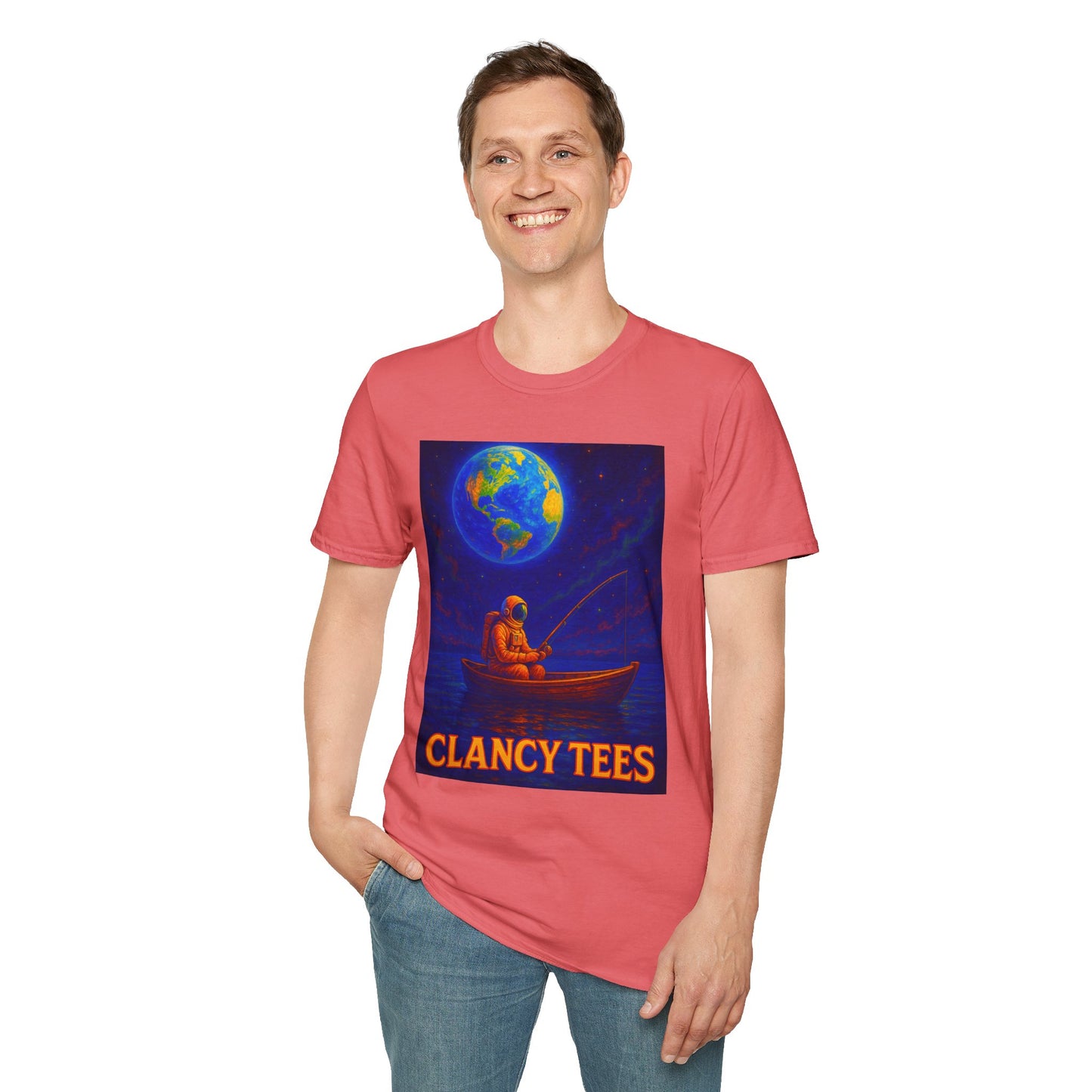 Space Fisherman Graphic T-Shirt, Chill Vibes Tee, Eco-Friendly Gift, Outdoor Enthusiast Apparel, Perfect for Holidays & Summer