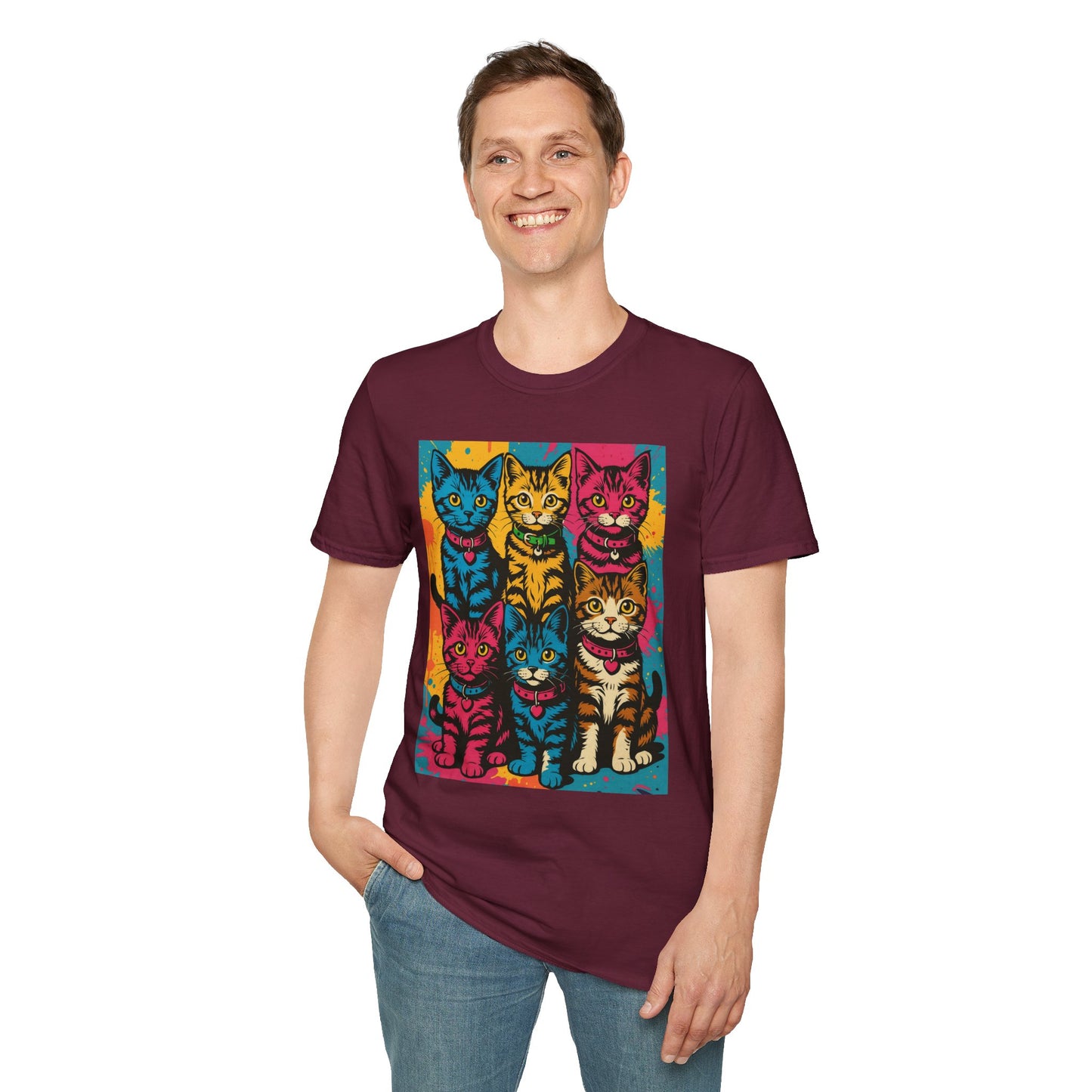 Rainbow Cats Art Shirt – Colorful Cat Lover Tee for Feline Fans – Funny Gift for Cat Moms, Pet Parents, Weird Cat People & Whimsical Animal Aesthetic