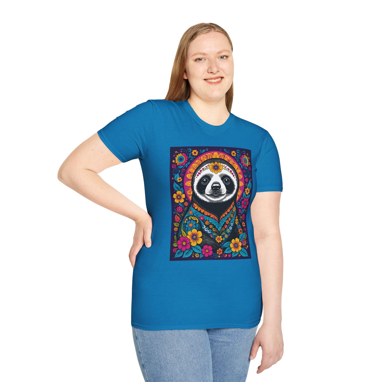 Psychedelic Sloth T Shirt Boho Animal Graphic Tee Trippy Festival Top Gift for Sloth Lovers