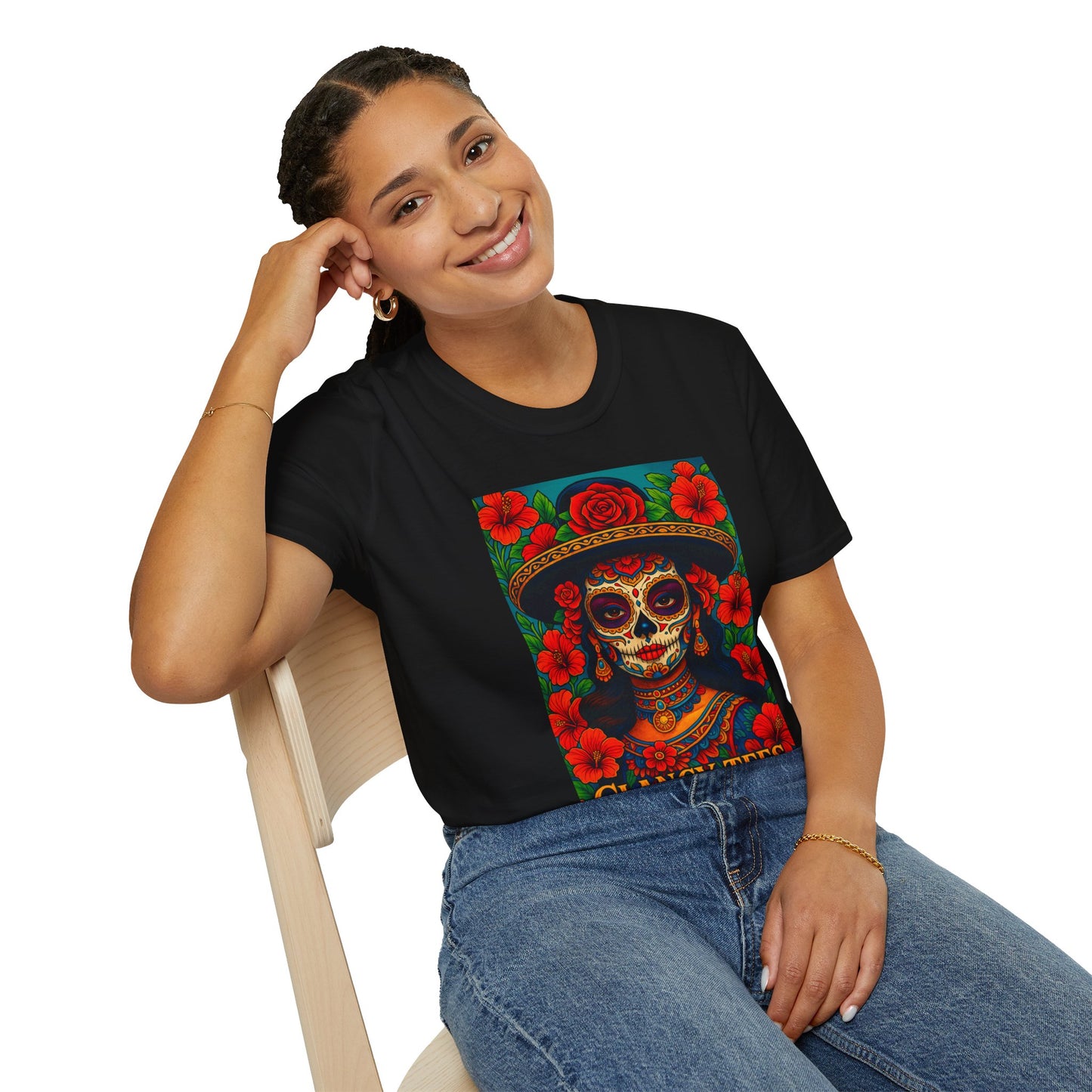 Colorful Sugar Skull T-Shirt, Day of the Dead Tee, Unique Graphic Shirt, Festival Apparel, Gift for Halloween, Unisex Softstyle Tee